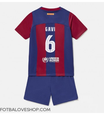 Barcelona Paez Gavi #6 Dětské Domácí Dres 2023-24 Krátký Rukáv (+ trenýrky)